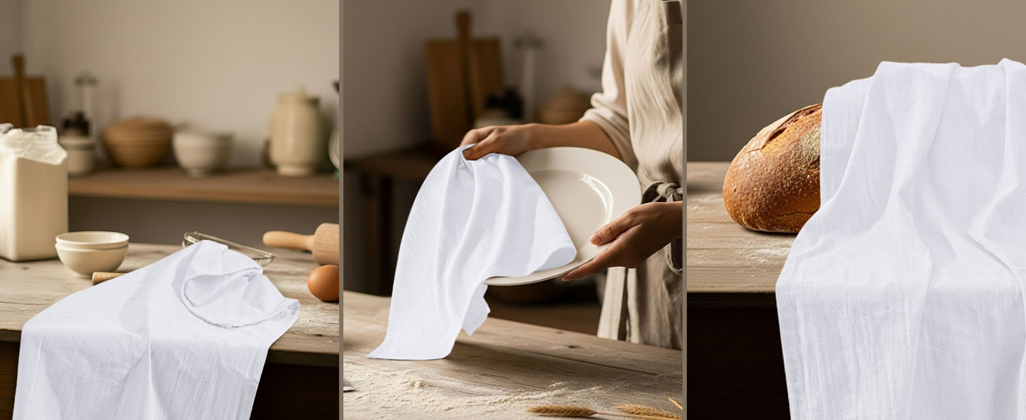 Utopia Kitchen White Flour Sack Towels [12 Pack - 28 x 28 Inch] 100% Cotton Tea Towels for Cleaning & Drying - Highly Absorbent Kitchen Dish Cloth