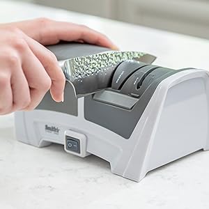 Smith's 50378 Deluxe Diamond Electric Knife Sharpener, Grey/White - Professional Kitchen Tool - Dual Sharpening Slots, Blade Guides, + Non-Slip Base – Straight Edge
