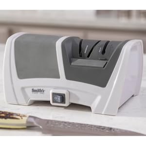 Smith's 50378 Deluxe Diamond Electric Knife Sharpener, Grey/White - Professional Kitchen Tool - Dual Sharpening Slots, Blade Guides, + Non-Slip Base – Straight Edge