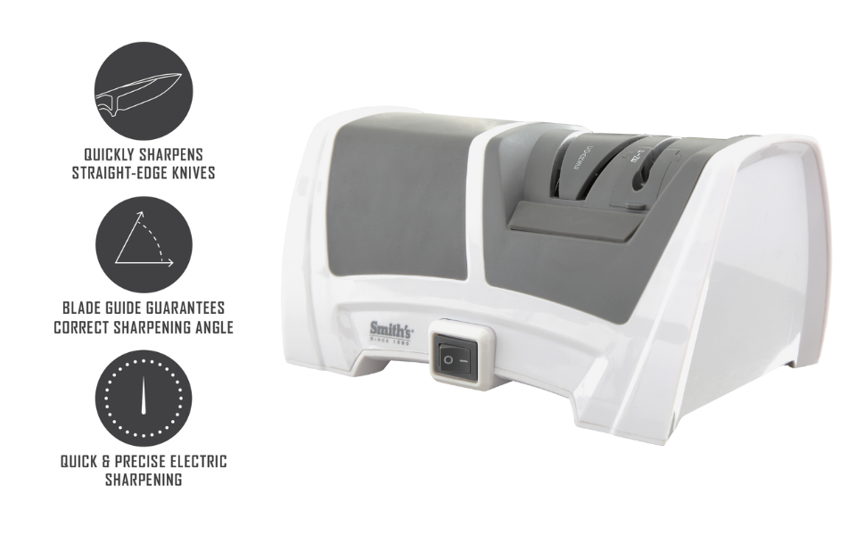 Smith's 50378 Deluxe Diamond Electric Knife Sharpener, Grey/White - Professional Kitchen Tool - Dual Sharpening Slots, Blade Guides, + Non-Slip Base – Straight Edge