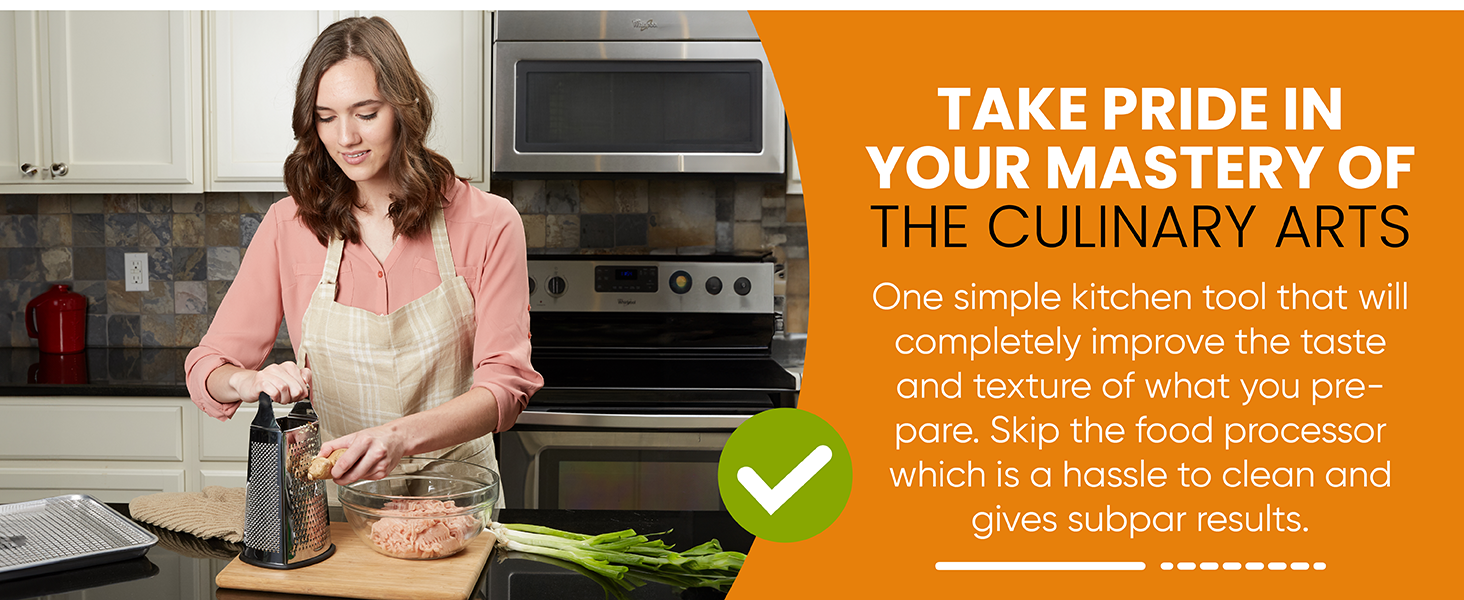 Spring Chef Professional Large Parmesan Cheese Grater, Stainless Steel Metal Box Grater with Handle, 4 Sided Handheld Kitchen Food Shredder for Cheese, Carrot, Veggie, Ginger, Potato - Dishwasher Safe