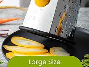 Spring Chef Professional Large Parmesan Cheese Grater, Stainless Steel Metal Box Grater with Handle, 4 Sided Handheld Kitchen Food Shredder for Cheese, Carrot, Veggie, Ginger, Potato - Dishwasher Safe