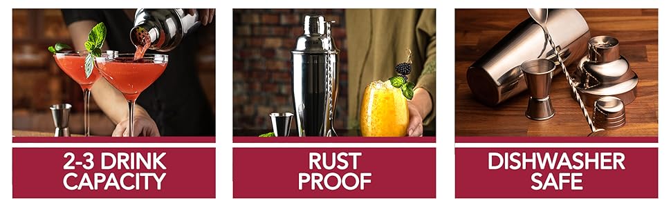 Cresimo 24oz Cocktail Shaker Set with Bar Accessories for Home Bar - Martini Shaker with Jigger and Drink Mixer Spoon - Alcohol Bartender Gift - Bartending Kit Essential for Home