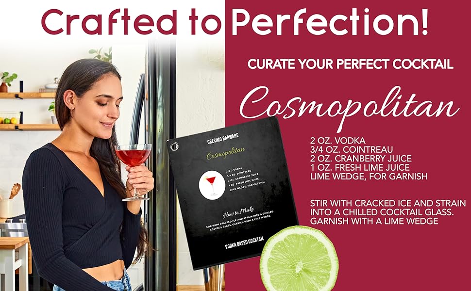 Cresimo 24oz Cocktail Shaker Set with Bar Accessories for Home Bar - Martini Shaker with Jigger and Drink Mixer Spoon - Alcohol Bartender Gift - Bartending Kit Essential for Home