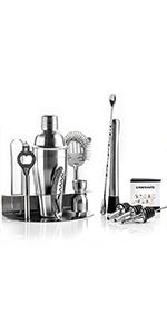 Cresimo 24oz Cocktail Shaker Set with Bar Accessories for Home Bar - Martini Shaker with Jigger and Drink Mixer Spoon - Alcohol Bartender Gift - Bartending Kit Essential for Home