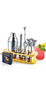 Cresimo 24oz Cocktail Shaker Set with Bar Accessories for Home Bar - Martini Shaker with Jigger and Drink Mixer Spoon - Alcohol Bartender Gift - Bartending Kit Essential for Home