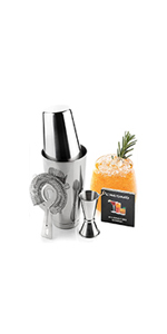 Cresimo 24oz Cocktail Shaker Set with Bar Accessories for Home Bar - Martini Shaker with Jigger and Drink Mixer Spoon - Alcohol Bartender Gift - Bartending Kit Essential for Home