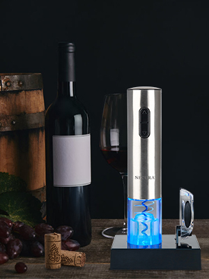 Secura Electric Wine Opener, Automatic Electric Wine Bottle Corkscrew Opener with Foil Cutter, Rechargeable (Stainless Steel)