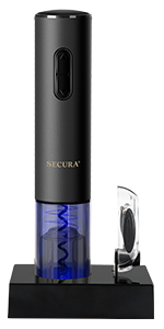 Secura Electric Wine Opener, Automatic Electric Wine Bottle Corkscrew Opener with Foil Cutter, Rechargeable (Stainless Steel)