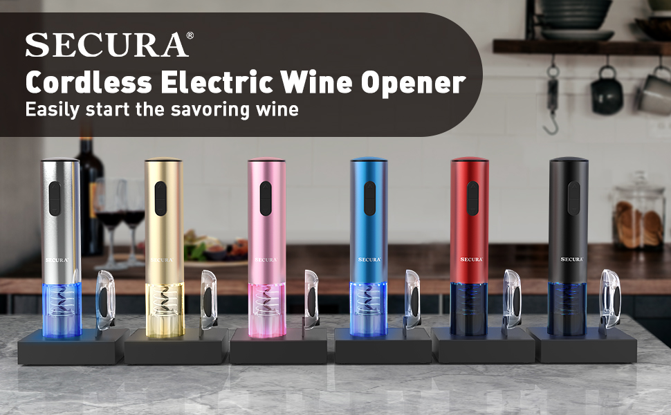 Secura Electric Wine Opener, Automatic Electric Wine Bottle Corkscrew Opener with Foil Cutter, Rechargeable (Stainless Steel)