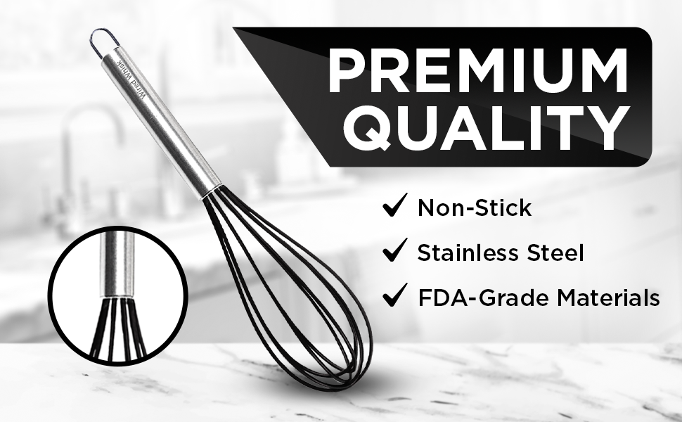 Silicone Whisk Set of 3 - wire whisk for Cooking Non-Scratch - whisks for cooking - Hand Whisk - whisker tool - wisking tool stainless