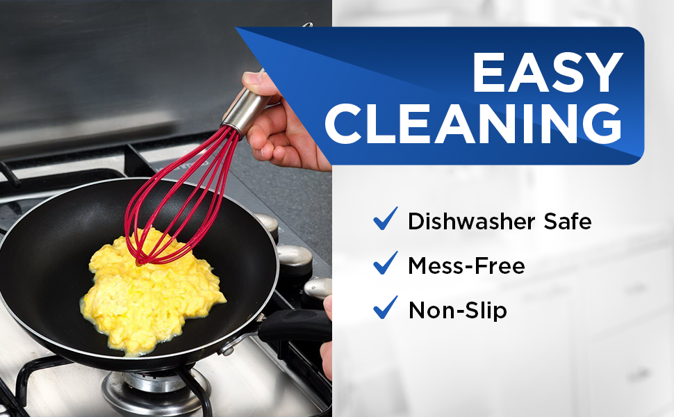 Silicone Whisk Set of 3 - wire whisk for Cooking Non-Scratch - whisks for cooking - Hand Whisk - whisker tool - wisking tool stainless