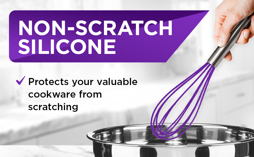 Silicone Whisk Set of 3 - wire whisk for Cooking Non-Scratch - whisks for cooking - Hand Whisk - whisker tool - wisking tool stainless