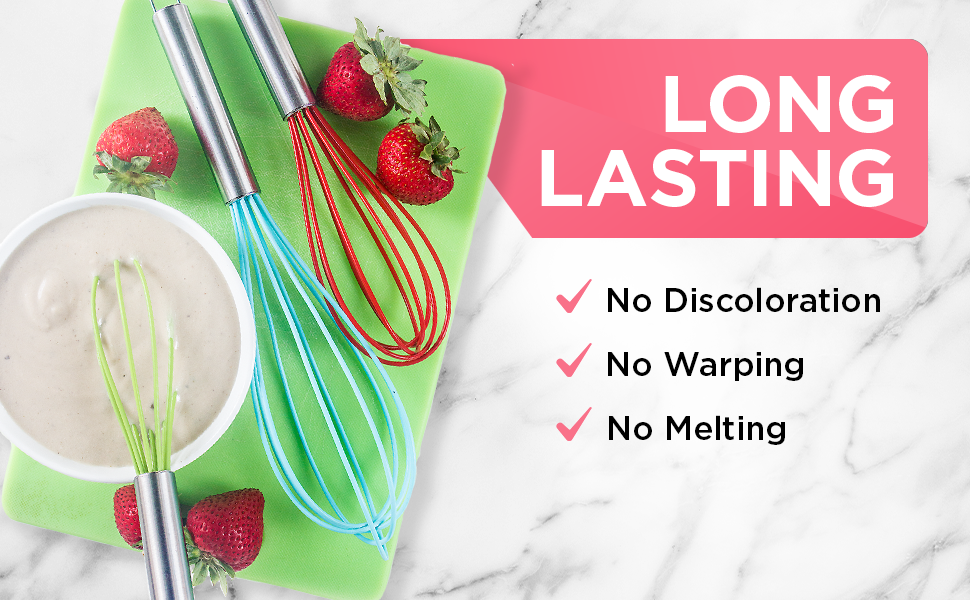 Silicone Whisk Set of 3 - wire whisk for Cooking Non-Scratch - whisks for cooking - Hand Whisk - whisker tool - wisking tool stainless