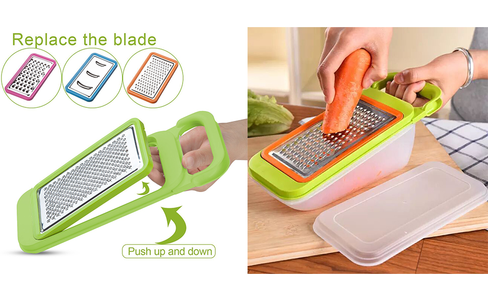 TENTA KITCHEN Stainless Steel Zester Grater, Zest/Slice Citrus & Lemon Cheese Potatoes, Fruit & Vegetables- Non-Slip Rubber Handle (4 in 1,Red)