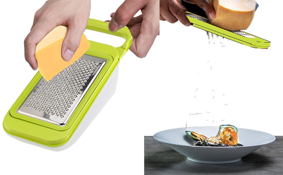 TENTA KITCHEN Stainless Steel Zester Grater, Zest/Slice Citrus & Lemon Cheese Potatoes, Fruit & Vegetables- Non-Slip Rubber Handle (4 in 1,Red)