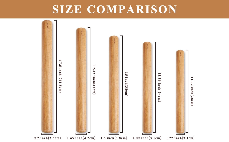 Bamber Mini Wood Rolling Pin for Baking Small Wooden Rolling Dowel Stick Dough Roller for Kids, 11'' by 1.2''