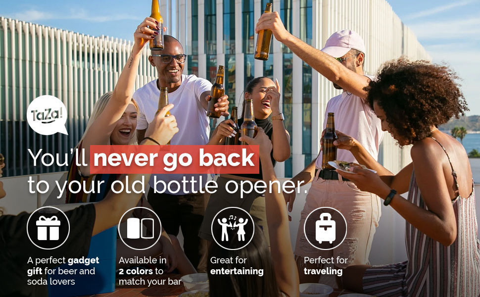 Pop-the-Top Beer Bottle Opener (Stainless): Automatic Bottle Cap Opener, Push Down Pop Off Bar Tool, Soda and Beer Cap Remover, Cool & Fun Gadget