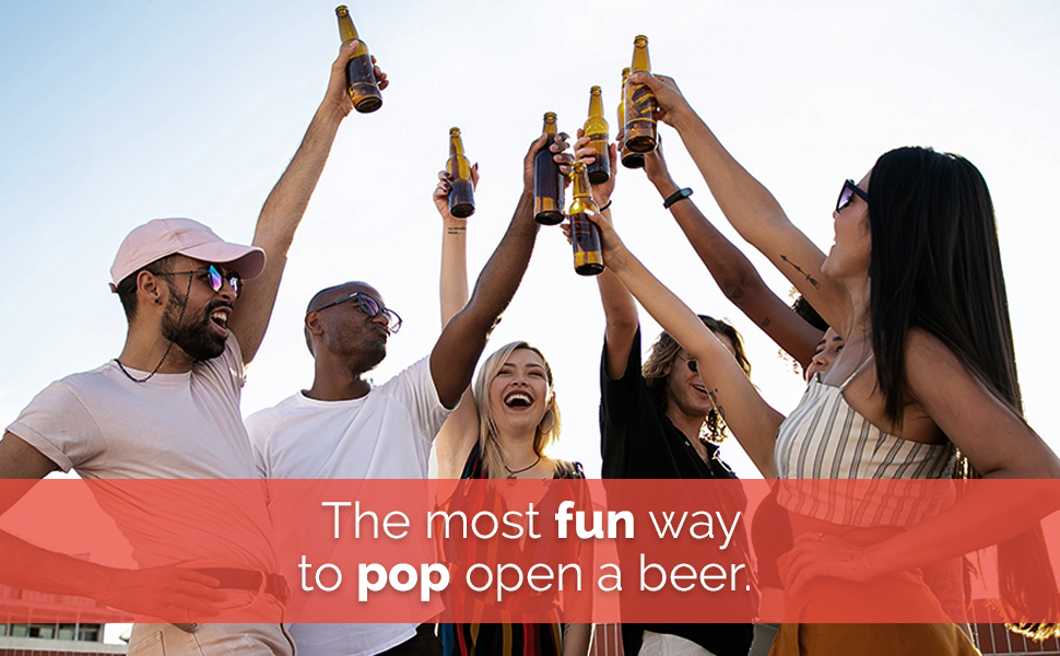 Pop-the-Top Beer Bottle Opener (Stainless): Automatic Bottle Cap Opener, Push Down Pop Off Bar Tool, Soda and Beer Cap Remover, Cool & Fun Gadget