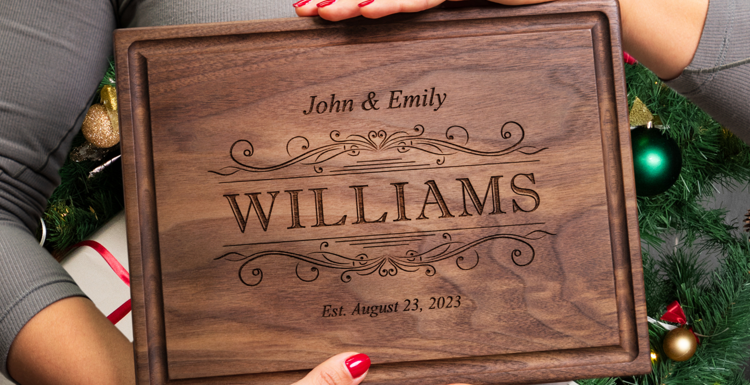 Straga Personalized Cutting Board-Custom Engraved Charcuterie Board-Best Wedding Gift Idea for Couples 2026, Newlyweds-Anniversary,Housewarming,Handcrafted in USA-Premium Walnut,Mahogany Hardwood 002