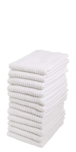 Living Fashions Bar Mop Cleaning Kitchen Dish Cloth Towels,100% Cotton, Machine Washable, Everyday Kitchen Basic Utility Bar Mop Dishcloth Set of 12, White
