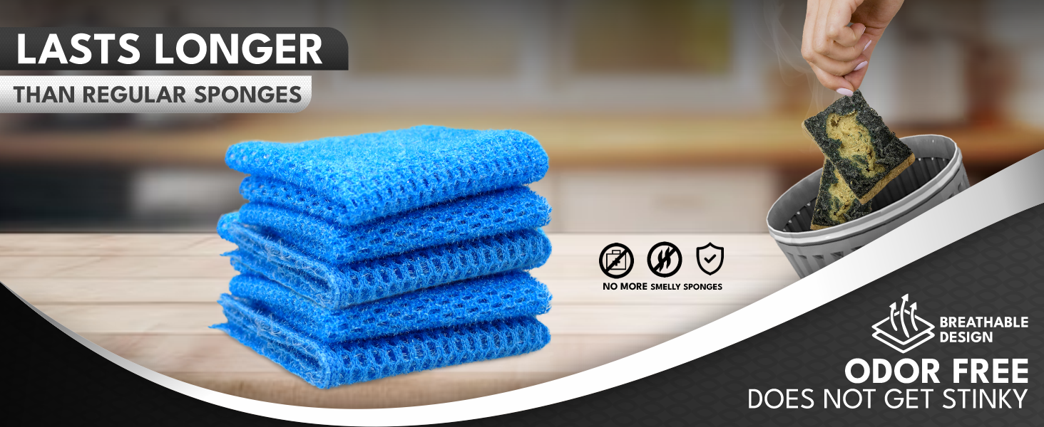 Dish Scrubbers for Cleaning Dishes - Replace Sponges for Dishes - Non Scratch Scrubbing Cloth for Washing Dishes - Best Alternative Dishwashing Scrub Pad - Household Kitchen Sponge Scrubbies Supplies