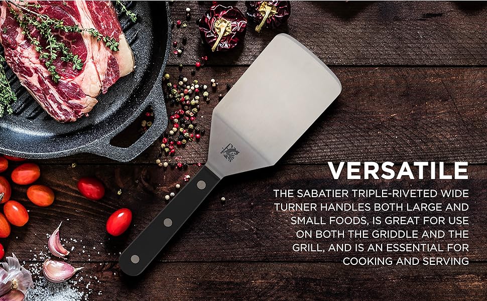 Sabatier Triple Rivet Stainless Steel Wide Turner, 9.65-Inch, Black,5154549