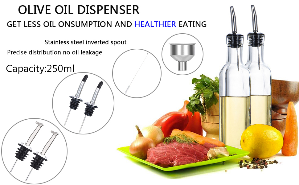 Gusnilo 8 oz (250ml) Oil and Vinegar Dispenser Set - 2PCS Olive Oil Dispenser Bottles, Syrup Dispenser & Kitchen Oil Bottles with Pour Spouts and Funnel