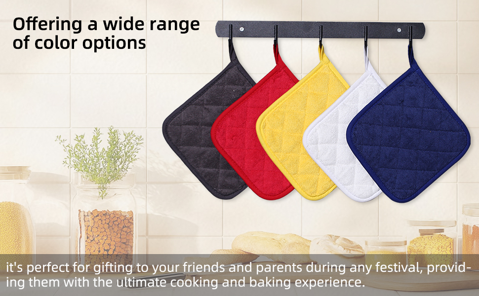 100% Cotton Kitchen Everyday Basic Terry Pot Holder Heat Resistant Coaster Potholder for Cooking and Baking Set of 5 Grey