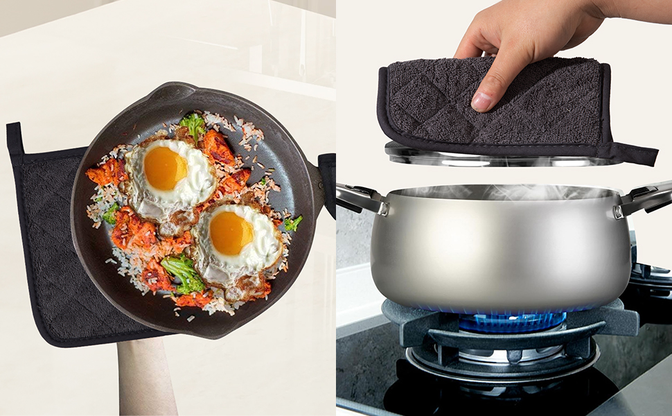 100% Cotton Kitchen Everyday Basic Terry Pot Holder Heat Resistant Coaster Potholder for Cooking and Baking Set of 5 Grey