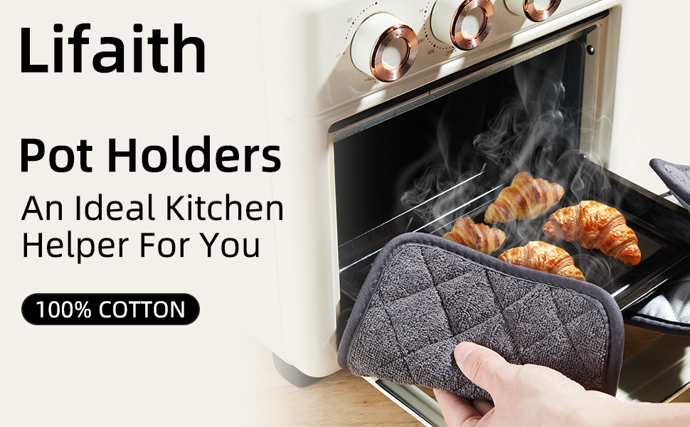 100% Cotton Kitchen Everyday Basic Terry Pot Holder Heat Resistant Coaster Potholder for Cooking and Baking Set of 5 Grey