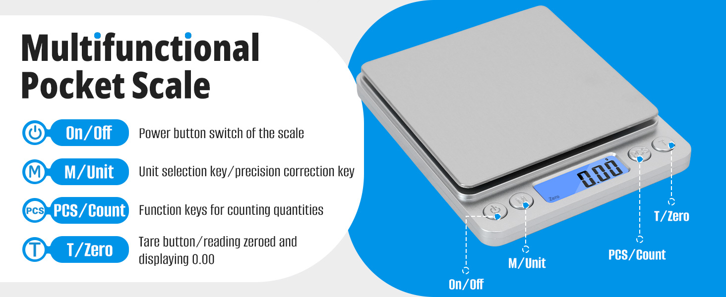 NEXT-SHINE Gram Scale 500g x 0.01g Precision, Digital Mini Pocket Size Portable Scale with Two Trays Nine Units, LCD Display Stainless Steel Platform for Weighing Jewelry Cooking Baking