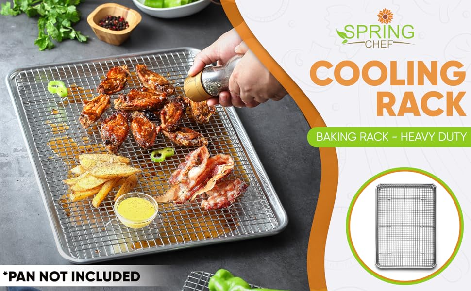 Spring Chef 10 x 15 Inch Stainless Steel Cooling Rack for Cooking & Baking - Heavy Duty Cookie Cooling Rack for Kitchen - Oven Safe - Fits Jelly Roll Pan - Dishwasher Safe