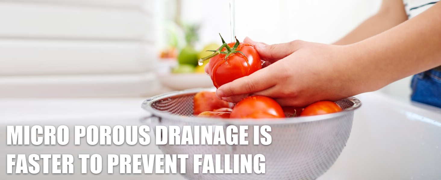 DLD Stainless Steel Micro-Perforated 5-Quart Colander - Professional Strainer with Heavy Duty Handles and Self-draining Solid Ring Base - Dishwasher Safe