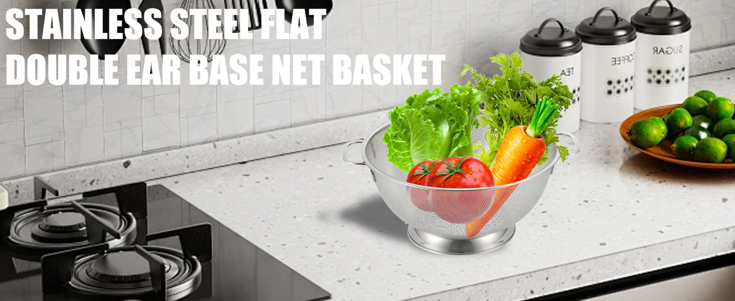 DLD Stainless Steel Micro-Perforated 5-Quart Colander - Professional Strainer with Heavy Duty Handles and Self-draining Solid Ring Base - Dishwasher Safe