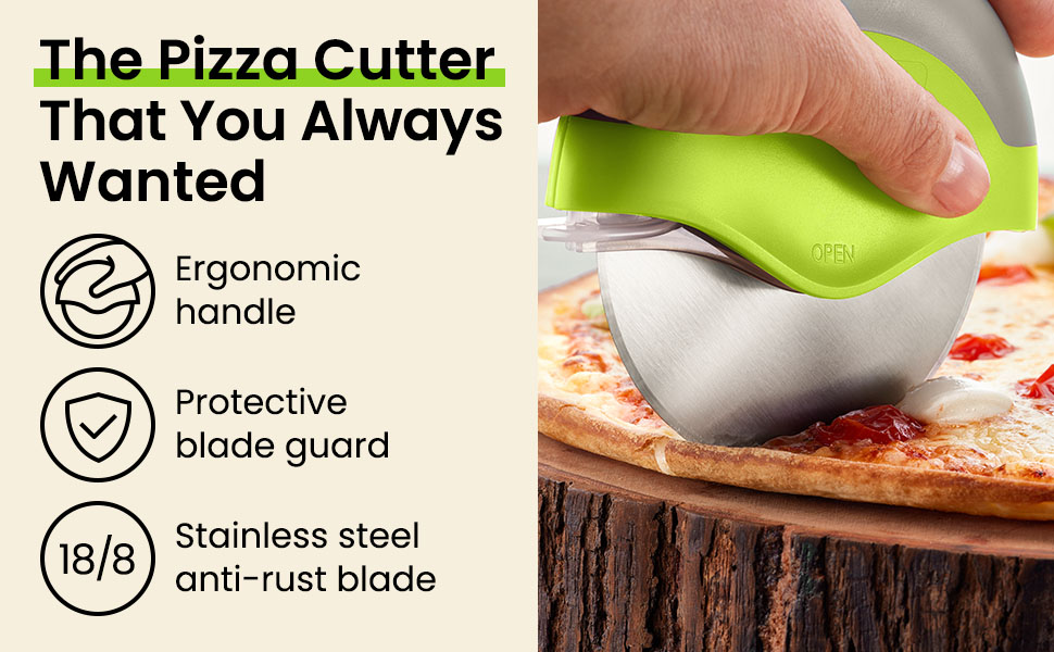 Kitchy Pizza Cutter Wheel with Protective Blade Cover, Ergonomic Pizza Slicer (Green)