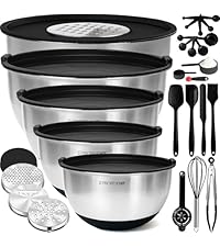 Priority Chef Premium Mixing Bowls With Lids Set, Airtight Lids, Thicker Stainless Steel, Non-Slip Base, 5 Nesting Steel Bowls for Kitchen, Large Prep Metal Bowl Set 1.5/2/3/4/5 Qt, Black
