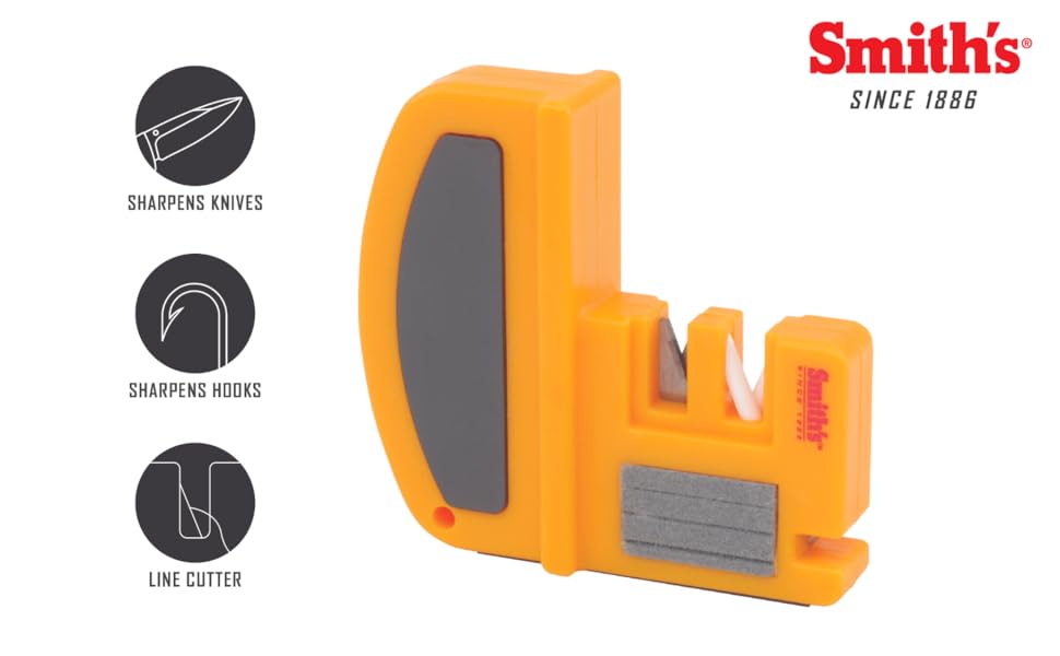 Smith's 50729 Deluxe Fillet Knife & Hook Sharpener - Portable Outdoor Tool - Multiple Sharpening Grooves - Line Cutter - Pocket Knives & Straight Blades - Lightweight & Durable - Fishing Hook