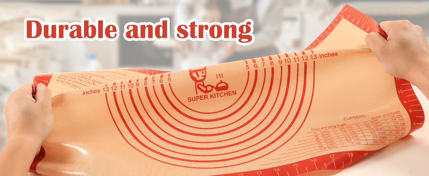 Non-slip Silicone Pastry Mat Extra Large with Measurements 28''By 20'' for Silicone Baking Mat, Counter, Dough Rolling, Oven Liner,Fondant/Pie Crust By Folksy Super Kitchen Red