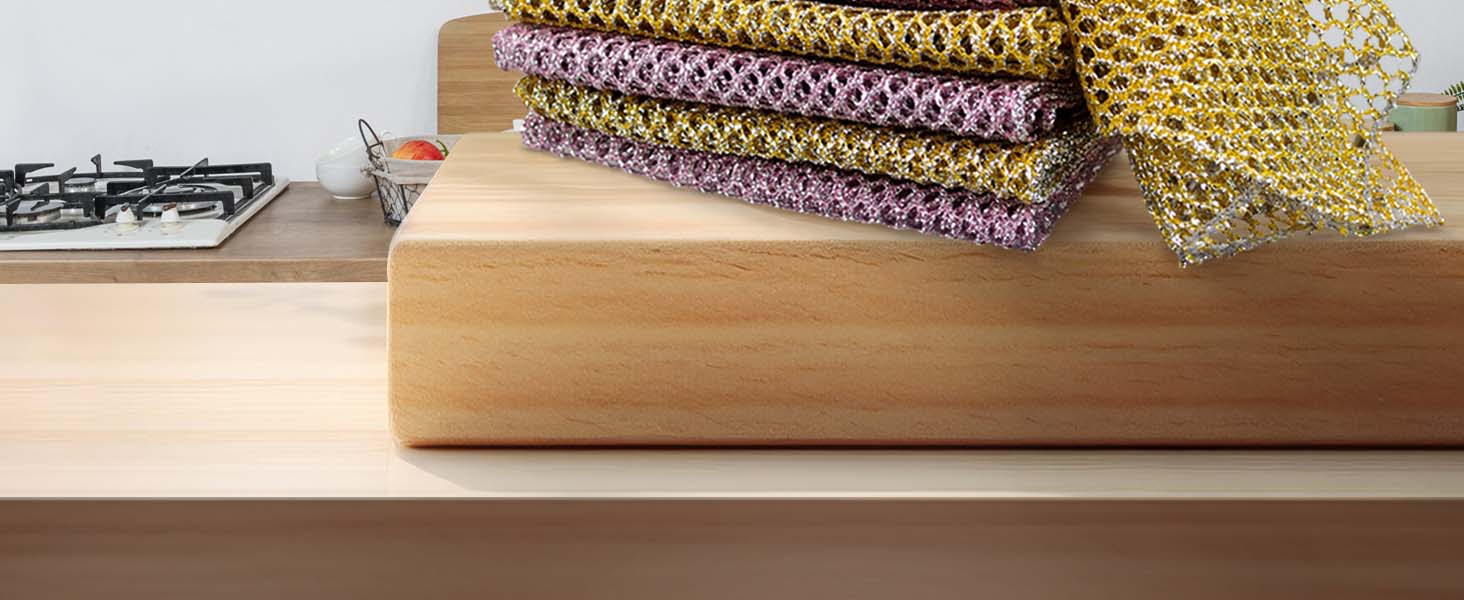 Heavy Duty Dish Scrubbers, Non-Scratch Scouring Pads - Odorless & Long Lasting Mesh Dish Cloth - Replace Sponges - Kitchen, Floor and Bathroom Usage - Made in Korea (2 Pcs)