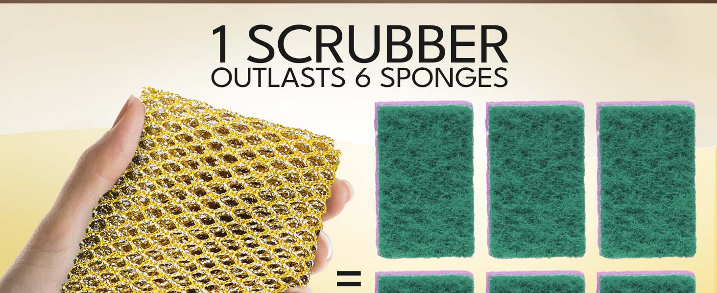 Heavy Duty Dish Scrubbers, Non-Scratch Scouring Pads - Odorless & Long Lasting Mesh Dish Cloth - Replace Sponges - Kitchen, Floor and Bathroom Usage - Made in Korea (2 Pcs)