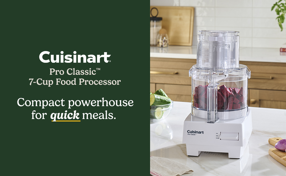 Cuisinart 7-Cup Pro Classic Food Processor, 600-Watt Motor, Vegetable Chopper & Blender for Mincing, Dicing, Shredding, Puree & Kneading Dough, DLC-10SYP1, White