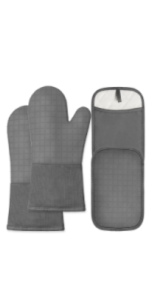 BPA-Free Silicone Oven Mitts Ultra Heat Resistant up to 500°F - Oven Mitts with Thick Cotton Liner - Long Slip Resistant Pot Holders, Flexible Oven Gloves - Black 13.7