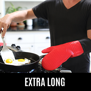 BPA-Free Silicone Oven Mitts Ultra Heat Resistant up to 500°F - Oven Mitts with Thick Cotton Liner - Long Slip Resistant Pot Holders, Flexible Oven Gloves - Black 13.7