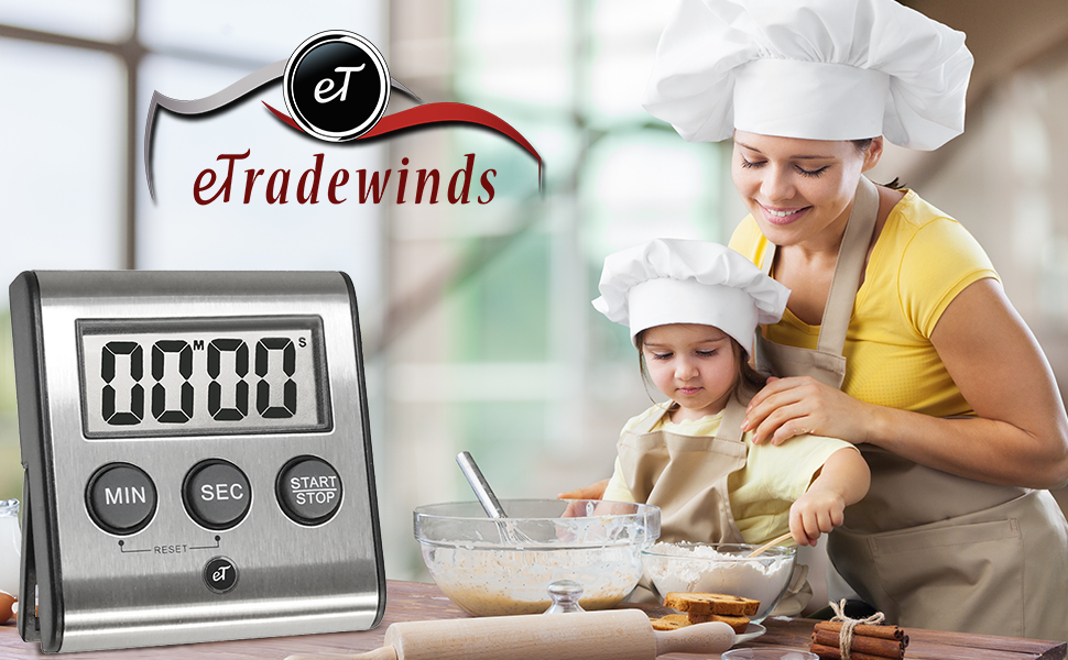 Elegant Digital Kitchen Timer, Stainless Steel Model eT-78, Displays 0-99 Min. or 0-99 Hr., Super Strong Magnet, Volume Switch for Mute/Soft/Loud Alarm, Auto Shut Off, Auto Memory by eTradewinds