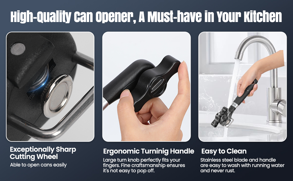 Safety Manual Can Tin Opener,Stainless Steel Ergonomic Anti Slip Design with Smooth Edge Side Cut No Sharp Cuts Can Opener,Lid Lifter that Won't Touch Food