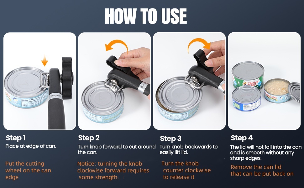 Safety Manual Can Tin Opener,Stainless Steel Ergonomic Anti Slip Design with Smooth Edge Side Cut No Sharp Cuts Can Opener,Lid Lifter that Won't Touch Food