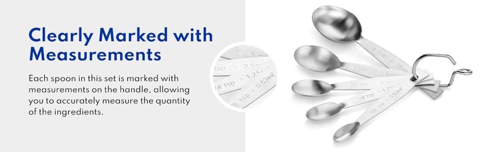 New Star Foodservice 43129 18/8 Stainless Steel Measuring Spoons (Set of 5), Silver