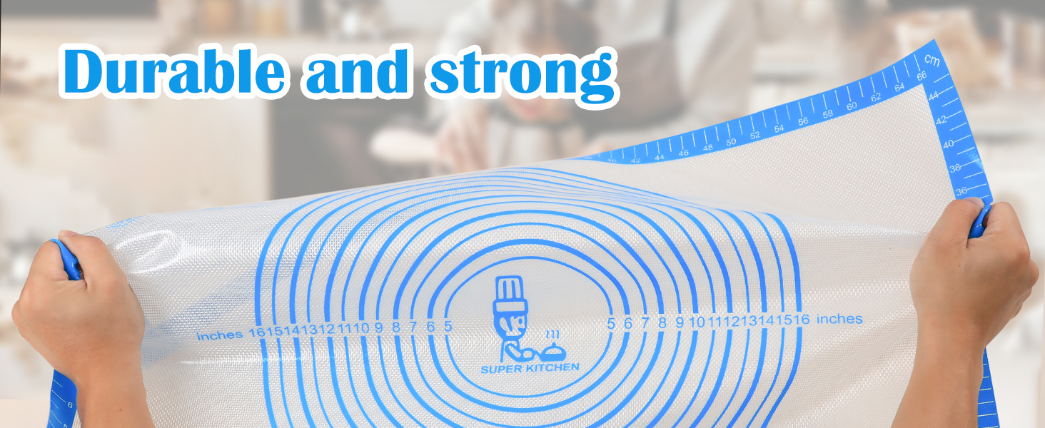 Nonstick Silicone Pastry Mat Extra Large with Measurements 28''By 20'' for Silicone Baking Mat, Counter, Dough Rolling,Fondant/Pie Crust By Folksy Super Kitchen (20×28, Blue)