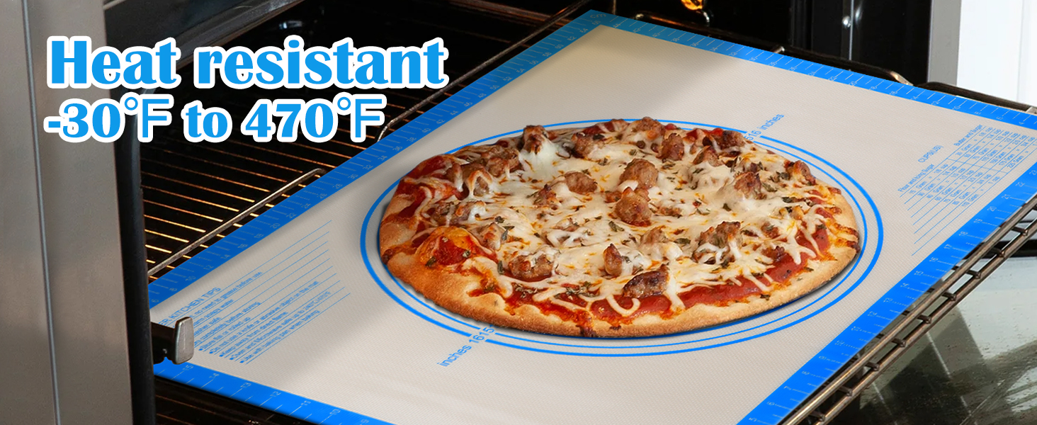 Nonstick Silicone Pastry Mat Extra Large with Measurements 28''By 20'' for Silicone Baking Mat, Counter, Dough Rolling,Fondant/Pie Crust By Folksy Super Kitchen (20×28, Blue)